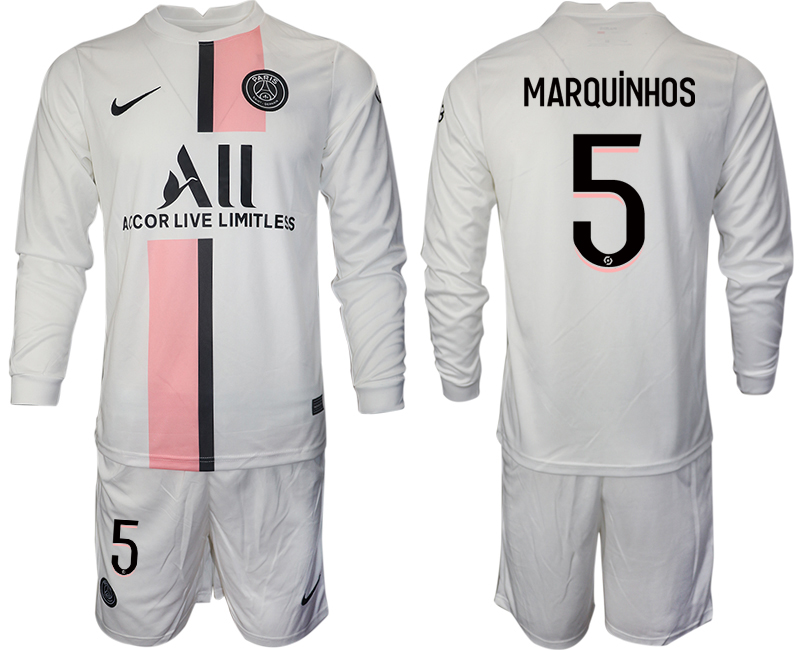 Men 2021-2022 Club Paris St German away white Long Sleeve #5 Soccer Jersey->paris st german jersey->Soccer Club Jersey